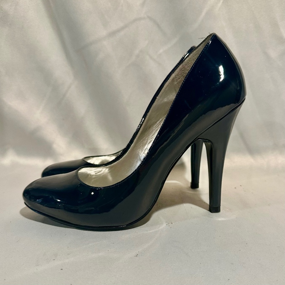 Vintage Y2K Navy Blue Faux Patent Leather Pumps Stiletto Heels Size 9